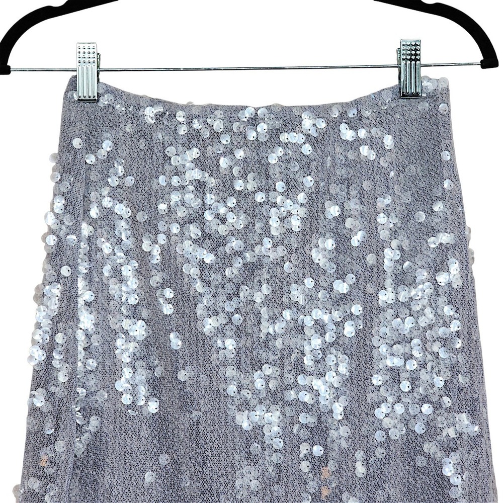 Zara Sequin Midi Skirt M Silver Sparkle Cocktail Party Disco Costume NYE Holiday - Picture 10 of 12